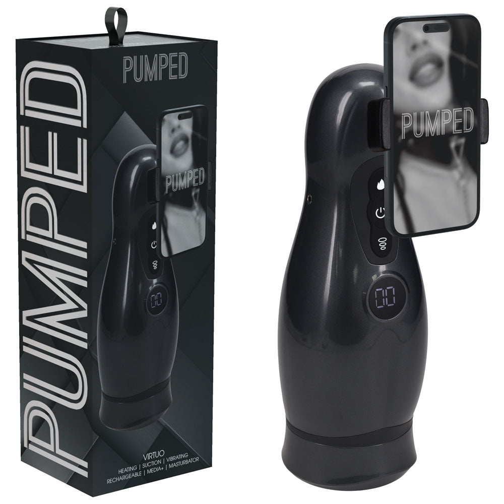 Shots Toys | PUMPED Virtuo - Gunmetal Sucking And Vibrating Auto Masturbator