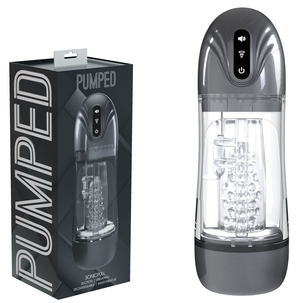 Shots Toys | PUMPED SonicPull - Gunmetal Sucking And Vibrating Auto Masturbator