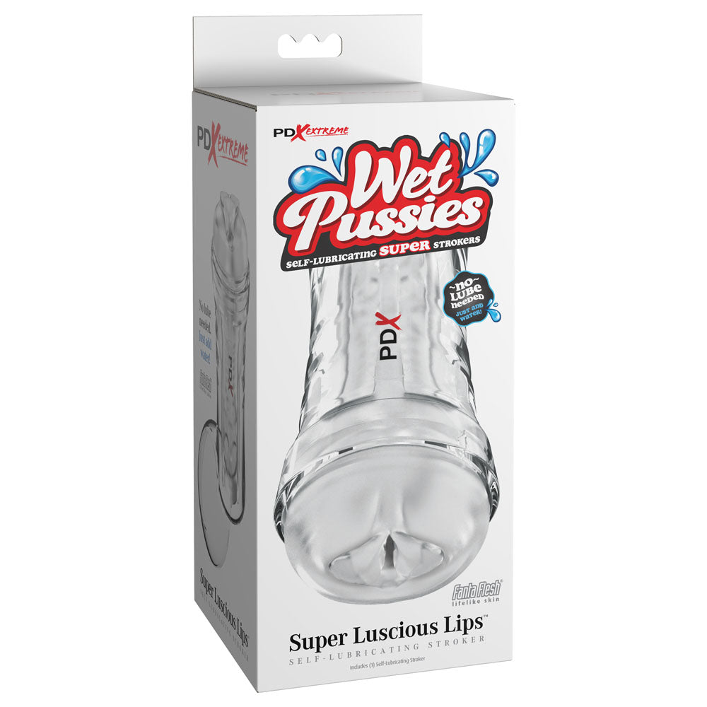 Pipedream PDX Extreme Wet Pussies - Super Luscious Lips - Clear Self Lubricating Vagina Stroker
