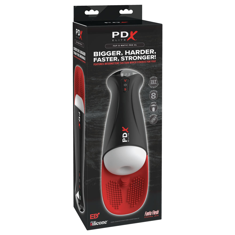PDX Elite Fap-O-Matic Pro XL - White/Red Vibrating Suction Auto Stroker