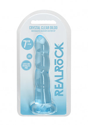 Shots Toys | REALROCK Crystal Clear 7" / 17cm Non Realistic Dildo with Suction Cup - Blue