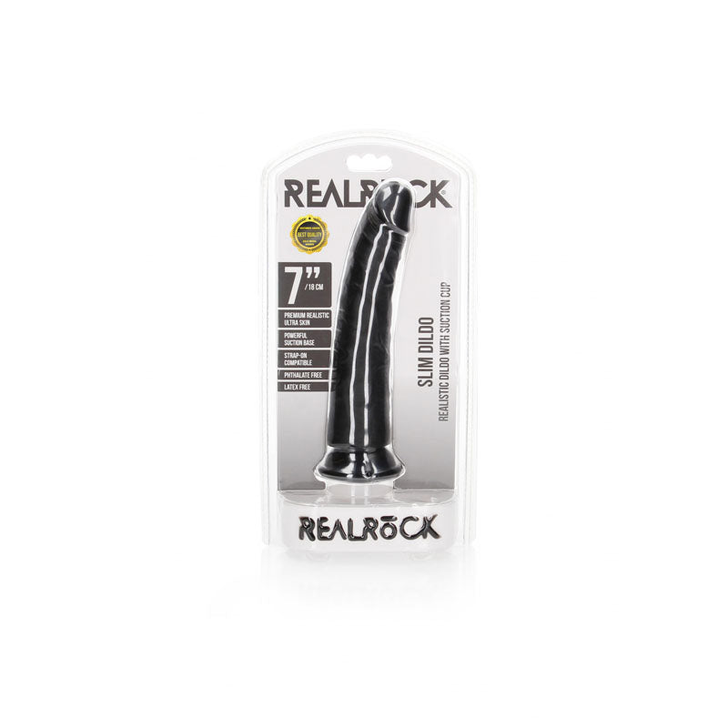 Shots Toys | REALROCK Realistic Slim Dildo with Suction Cup - Black 20.5cm (8")