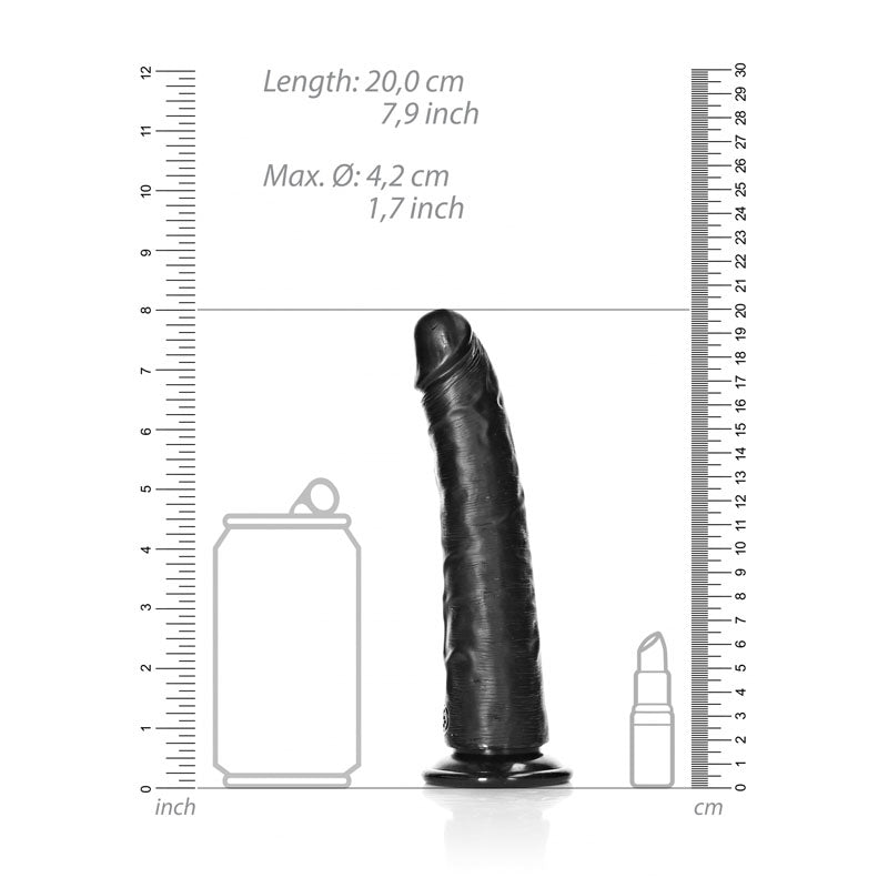 Shots Toys | REALROCK Realistic Slim Dildo with Suction Cup - Black 20.5cm (8")