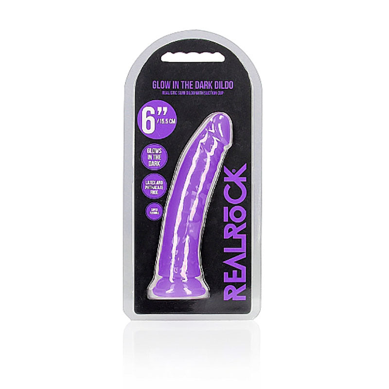 Shots Toys | REALROCK 15.5cm Slim Glow in the Dark Neon - Purple (6") Dildo Dong