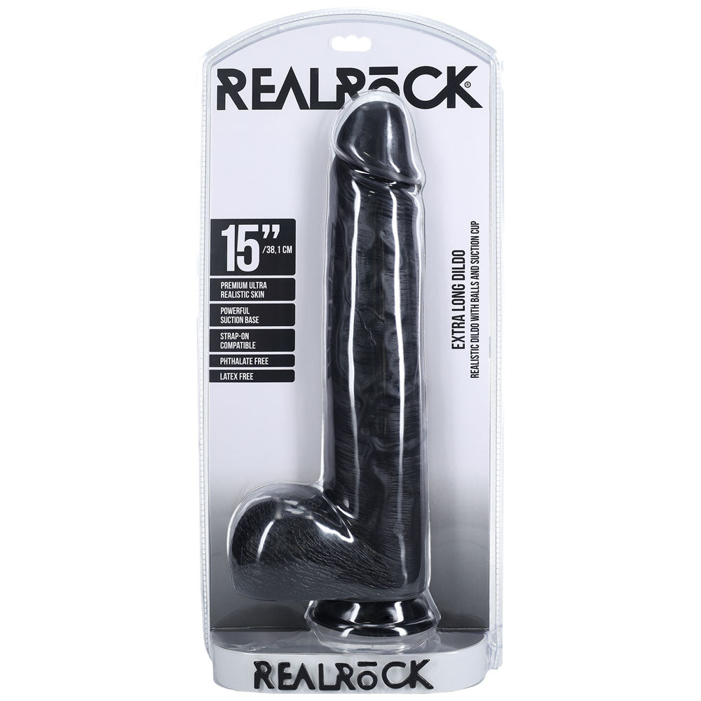 Shots Toys | REALROCK - Realistic Extra Long Dildo with Balls 15" / 38.1cm - Black