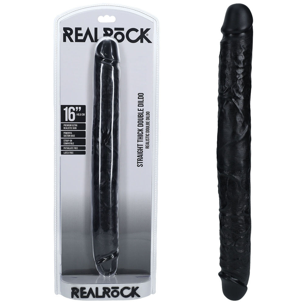 Shots Toys | REALROCK 40cm Thick Double Dildo - Black (16") Thick Double Dong