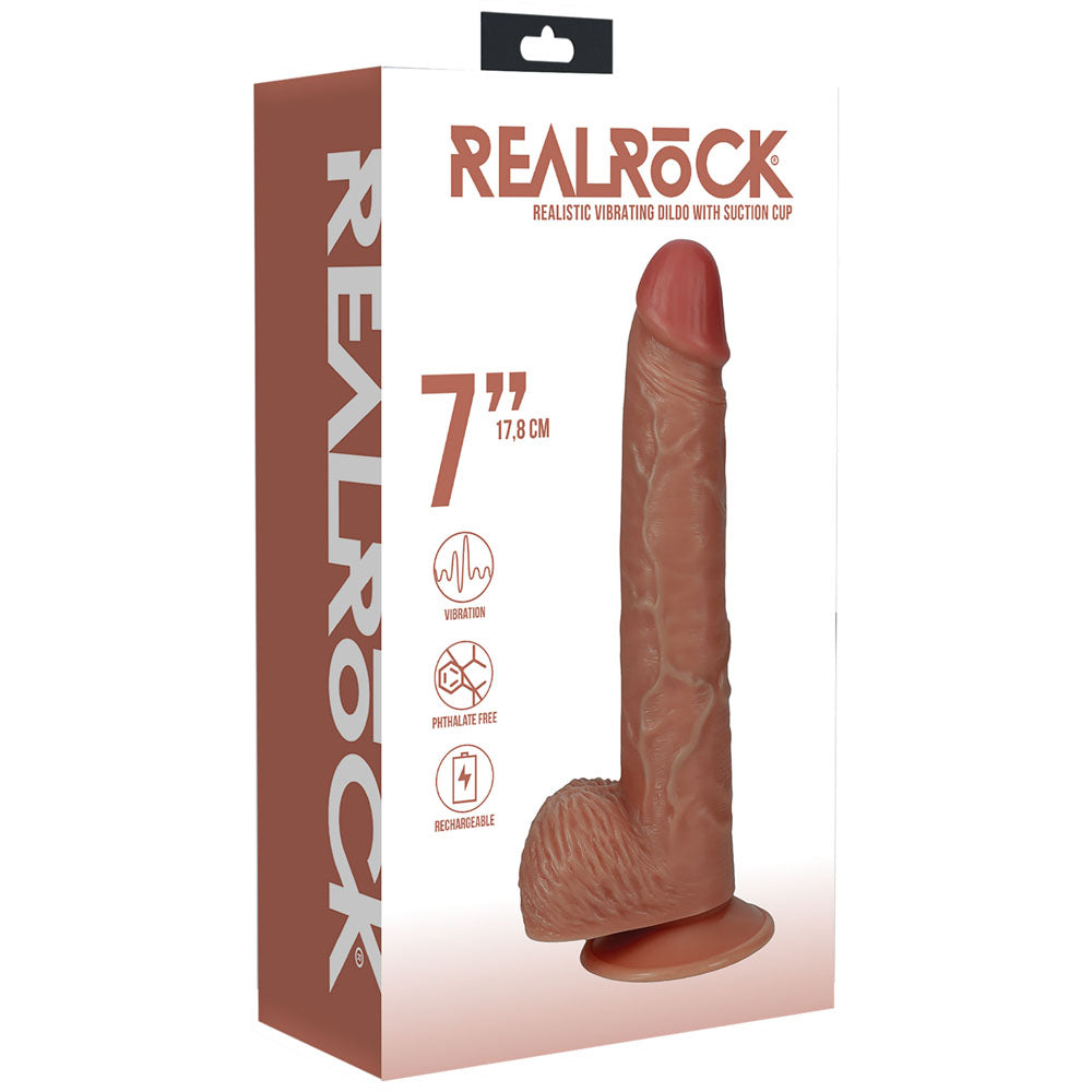 Shots Toys | REALROCK Realistic Vibrating + Balls - Tan 17.8cm (7") Dildo Dong