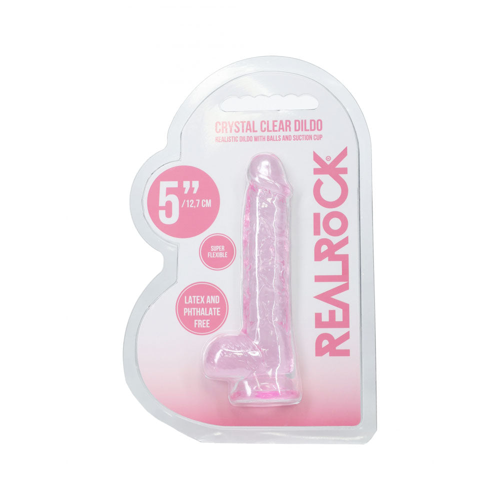 Shots Toys | REALROCK 5" / 12.7cm Crystal Clear Dildo with Balls - Pink