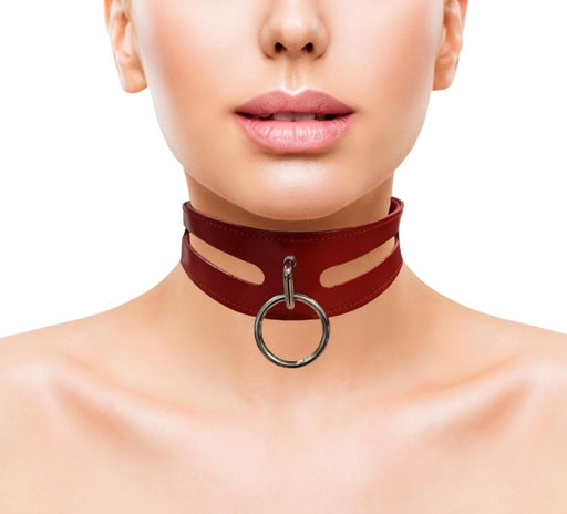 Rouge Leather Fashion Collar Red With 40cm Ring