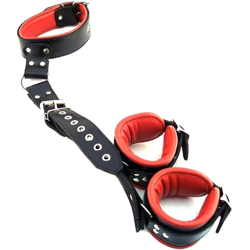 Rouge Leather Neck To Wrist Restraint - Black/Red