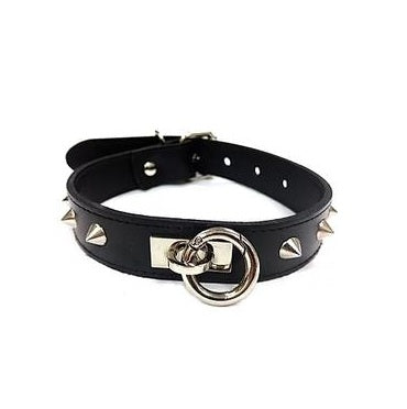 Rouge Leather O-Ring Studded Collar Black