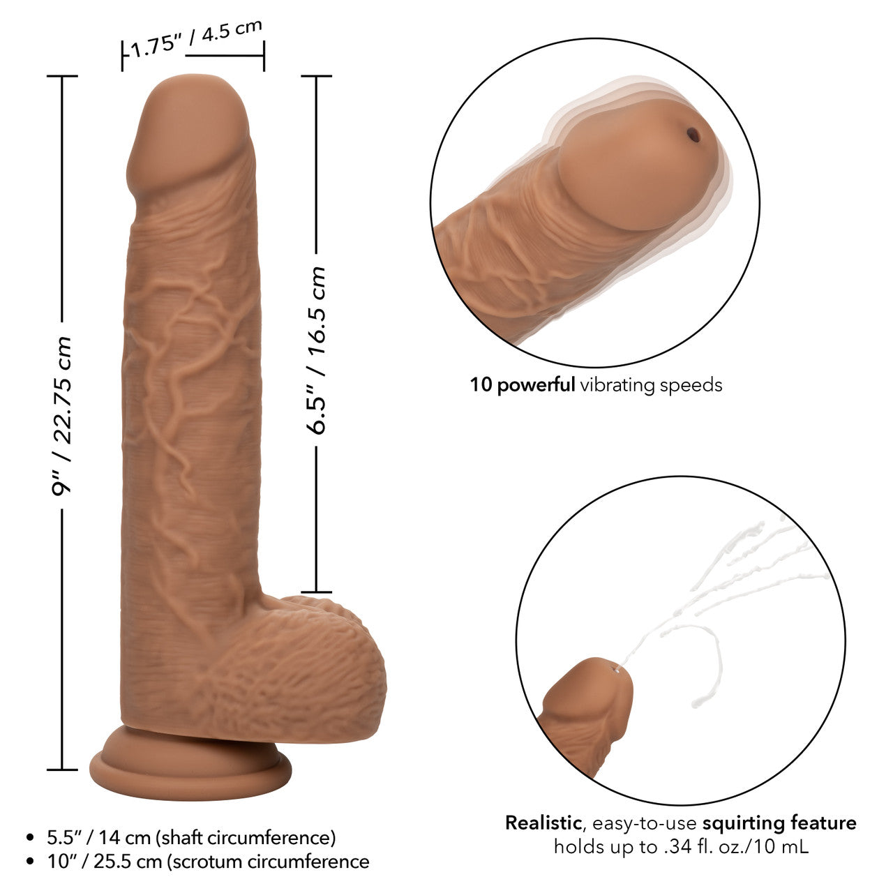 Calexotics Squirting Fuck Stick Vibrating Dildo Dong - Brown