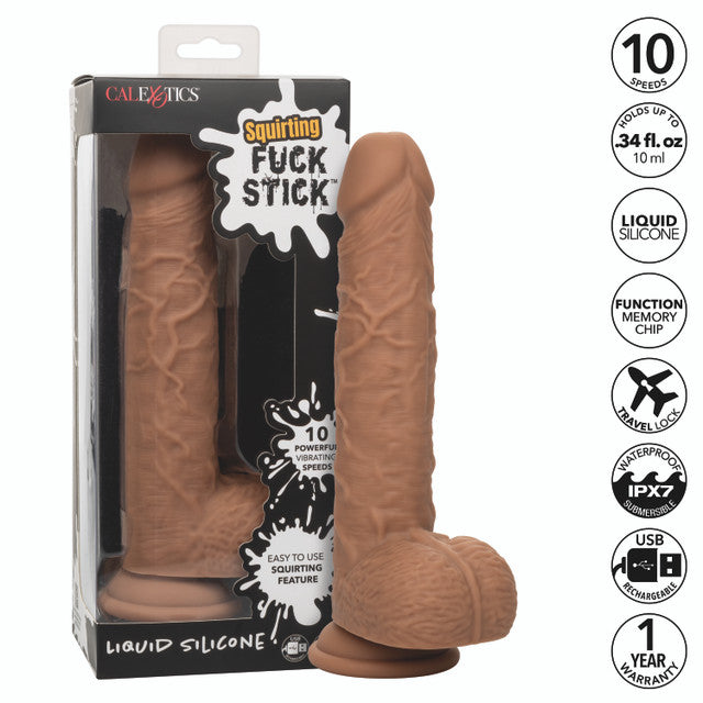 Calexotics Squirting Fuck Stick Vibrating Dildo Dong - Brown