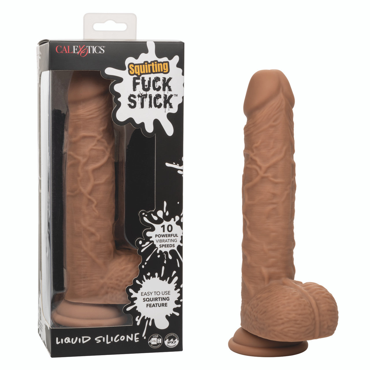 Calexotics Squirting Fuck Stick Vibrating Dildo Dong - Brown