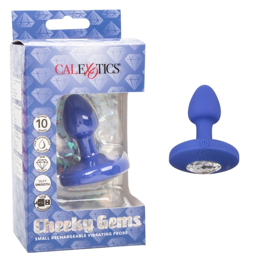Calexotics Cheeky Gems Small Rechargeable Vibrating Probe - Blue