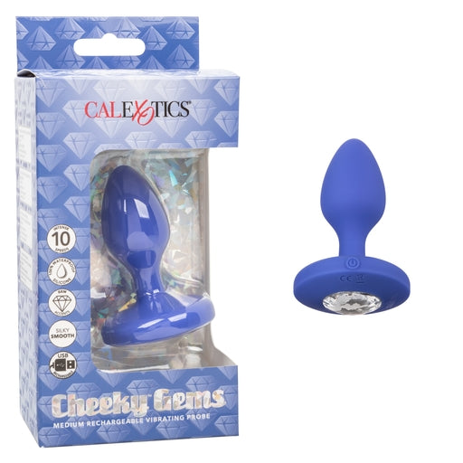 Calexotics Cheeky Gems Medium Rechargeable Vibrating Probe - Blue