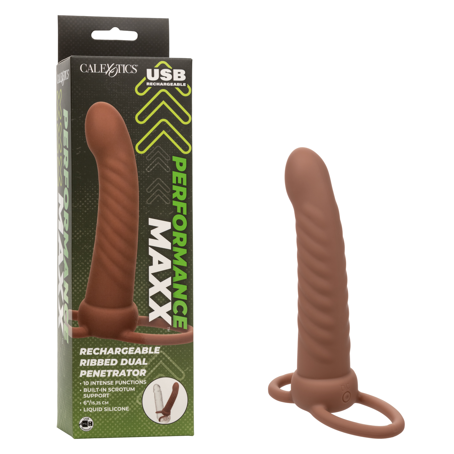 Calexotics Performance Maxx Rechargeable Ribbed Dual Penetrator - Brown