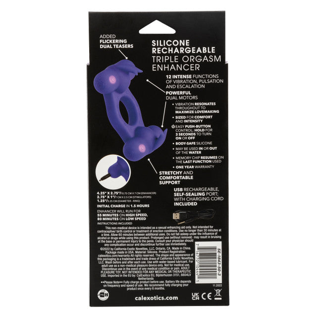 Calexotics Silicone Rechargeable Triple Orgasm Enhancer Couples Ring Vibrator