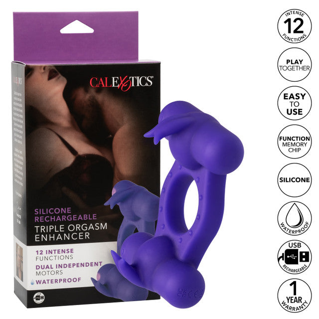 Calexotics Silicone Rechargeable Triple Orgasm Enhancer Couples Ring Vibrator