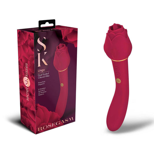 Secret Kisses ROSEGASM LINGO Rose Red 20.3cm Dual Vibrator & Flicking Stimulator