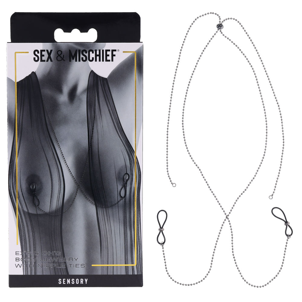 Sportsheets S&M Exs & Ohs Body Jewelry with Nipple Ties