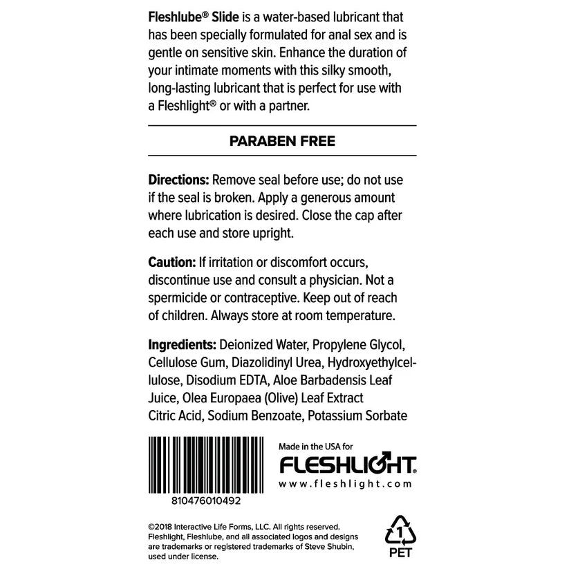 Fleshlight Fleshlube Slide Anal Water Based Lubricant 8oz/237ml
