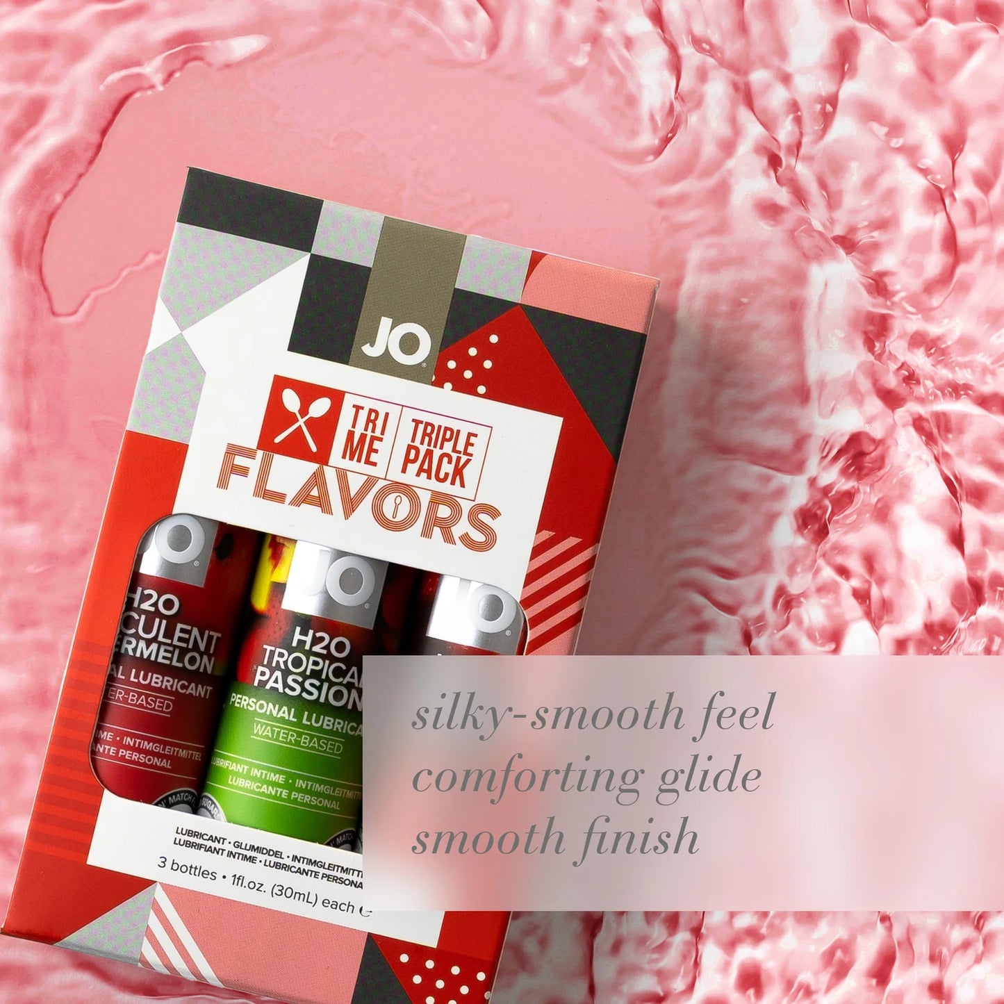 JO Tri Me Triple Pack Flavours Watermelon, Tropical Passion/Strawberry Lubricant - 3x30ml
