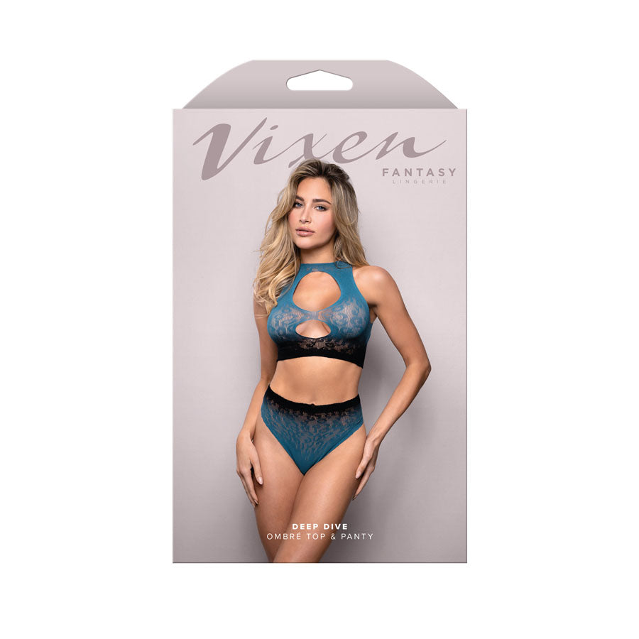 Fantasy Lingerie VIXEN DEEP DIVE - Ombré Leopard Knit Cut-out Top And Panty Blue/Black One Size