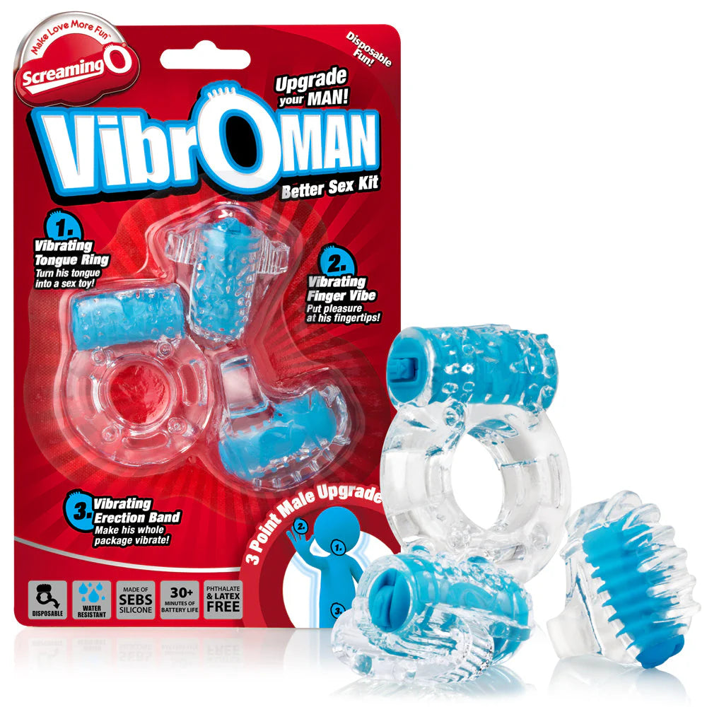 ScreamingO Vibroman Couples Vibrating Finger/Tongue/Cock Ring - Blue