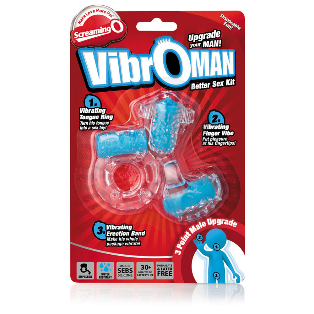 ScreamingO Vibroman Couples Vibrating Finger/Tongue/Cock Ring - Blue