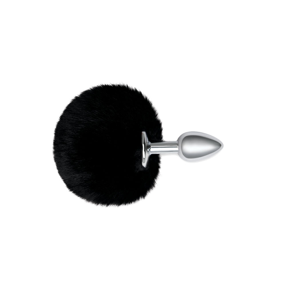 WhipSmart Furry Tales Black Bunny Tail - Metal 6.3cm Butt Plug with Black Bunny Tail