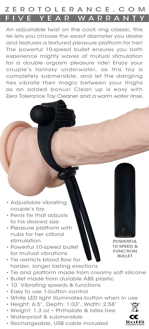 Zero Tolerance Black Tie Affair - Black USB Rechargeable Vibrating Lasoo Cock Ring