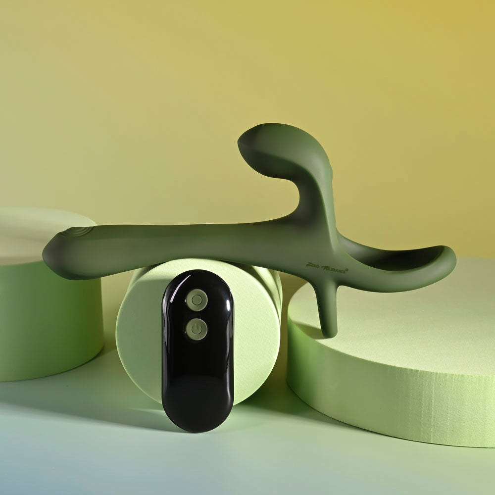 Zero Tolerance STRAP, TAP & GO - Green Vibrating & Tapping Penis Sleeve with Wireless Remote