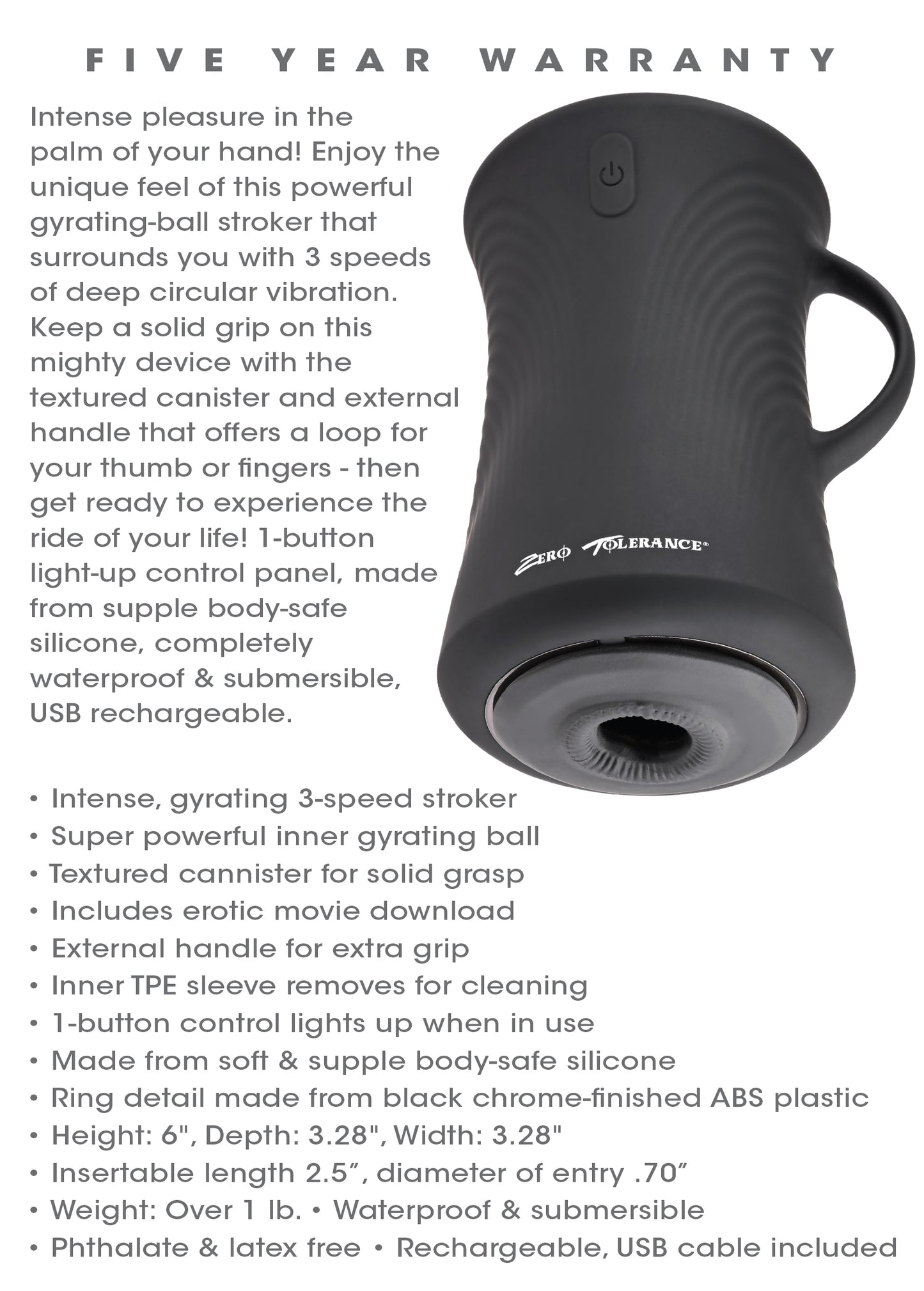 Zero Tolerance GYRO STROKE Black USB Rechargeable Powered Masturbator