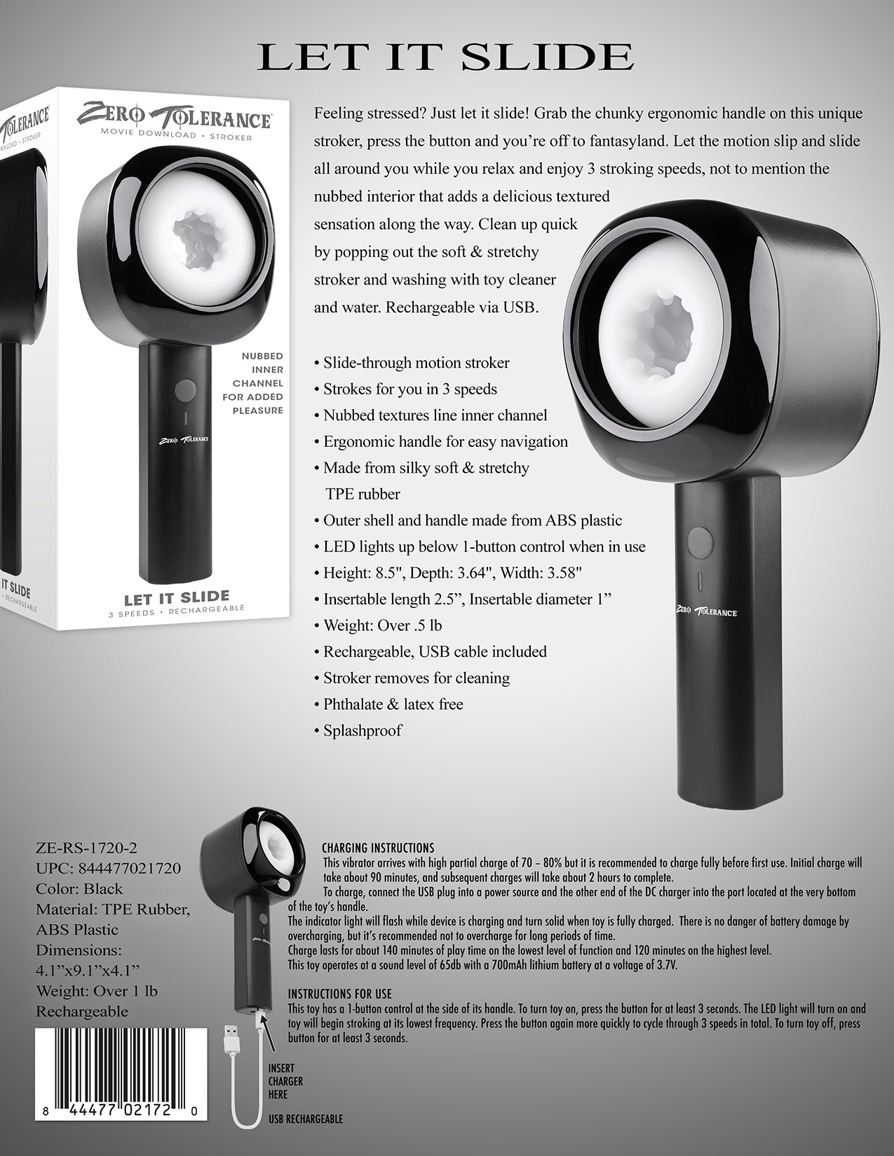 Zero Tolerance LET IT SLIDE USB Rechargeable Motion Stroker Masturbator