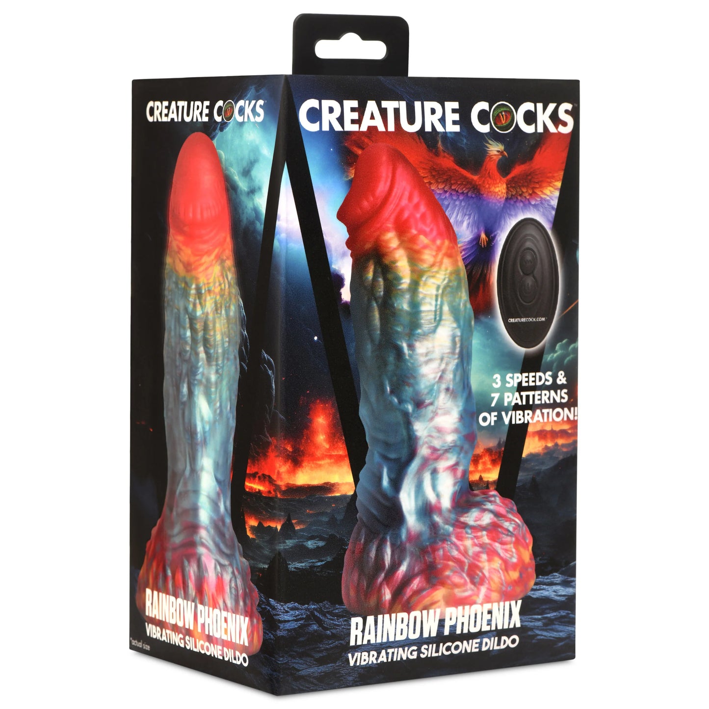 Creature Cocks Rainbow Phoenix Vibrating Silicone Dildo with Remote Control