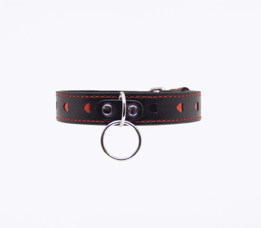 Love In Leather Faux Leather Choker Collar With Heart Cut Outs