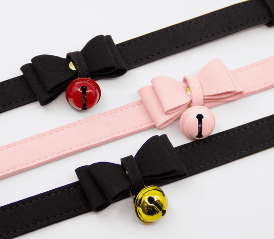 Love In Leather Faux Suede Leather With Centre Bow and Cat Bell