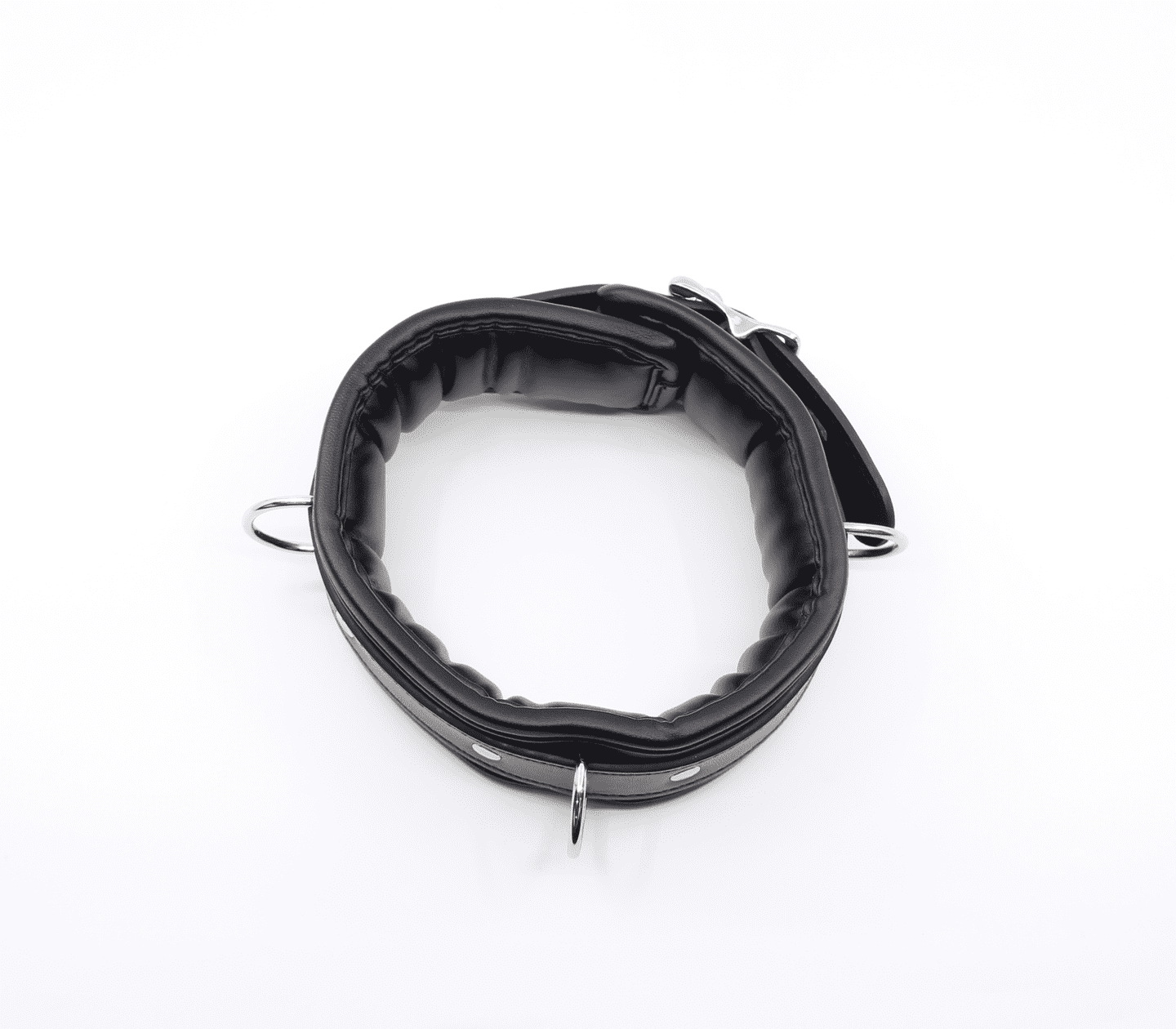 Love In Leather Padded Faux Flat Leather Collar With There 1" Dees