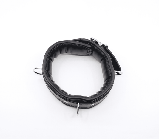 Love In Leather Padded Faux Flat Leather Collar With There 1" Dees