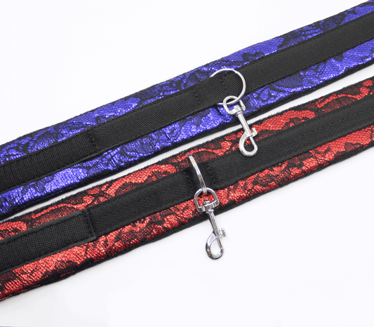 Love In Leather Padded Satin Lacy Overlay Collar With Split Ring