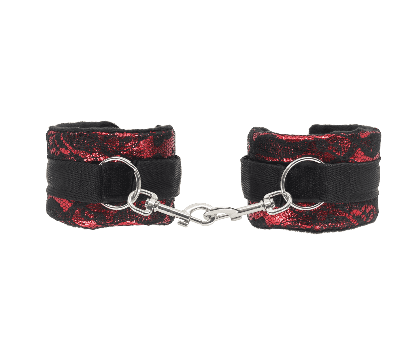 Love In Leather Bright Satin Wrist Cuffs Covered In Luxurious Lace