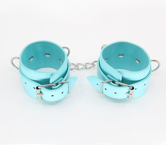 Love In Leather Turquoise Blue Faux Leather Wrist Restraints