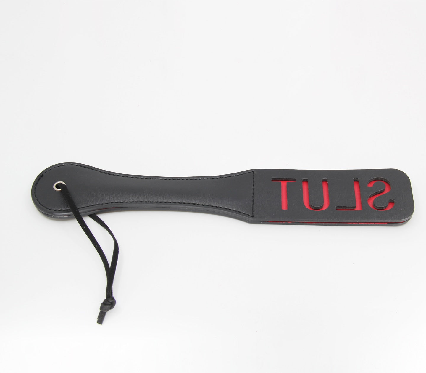 Love In Leather Black Faux Leather Slapper Paddle With ‘Slut’ Cut Out Design B-PAD03