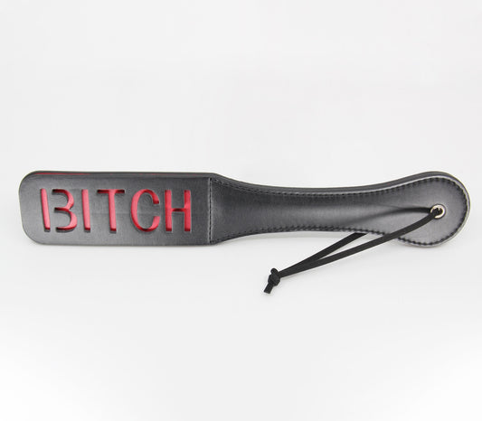 Love In Leather Black Faux Leather Slapper Paddle With ‘Bitch’ Cut Out Design B-PAD04