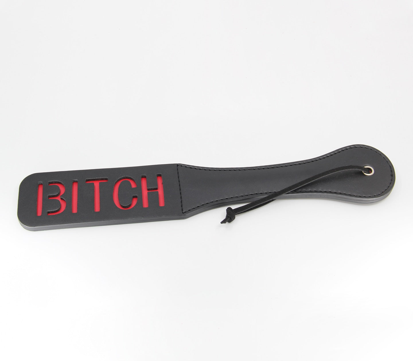 Love In Leather Black Faux Leather Slapper Paddle With ‘Bitch’ Cut Out Design B-PAD04