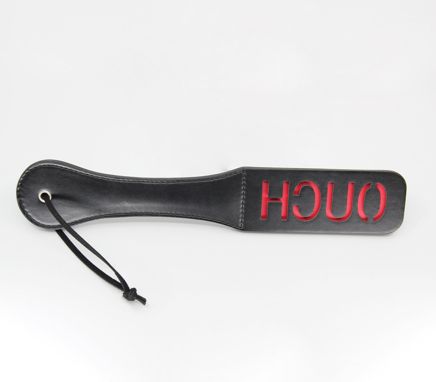 Love In Leather Black Faux Leather Slapper Paddle With ‘Ouch’ Cut Out Design B-PAD06