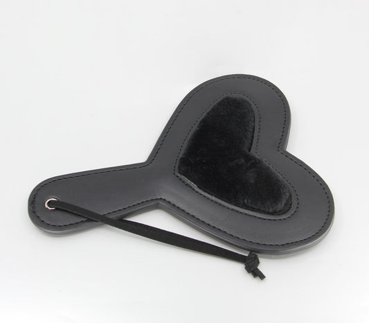 Love In Leather Heart Shaped Vegan Leather Paddle With Faux Fur Inlay B-PAD08