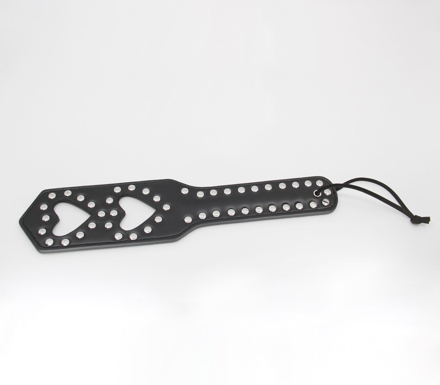 Love In Leather Faux Leather Paddle With Double Heart Cut Out And All-around Silver Stud Detail B-PAD11