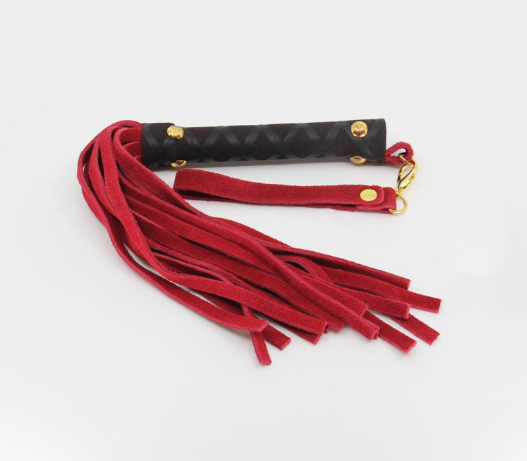 Love In Leather Mini Flogger With Latex Handle, Detachable Wrist Strap And Faux Suede Leather Tails B-WHI05